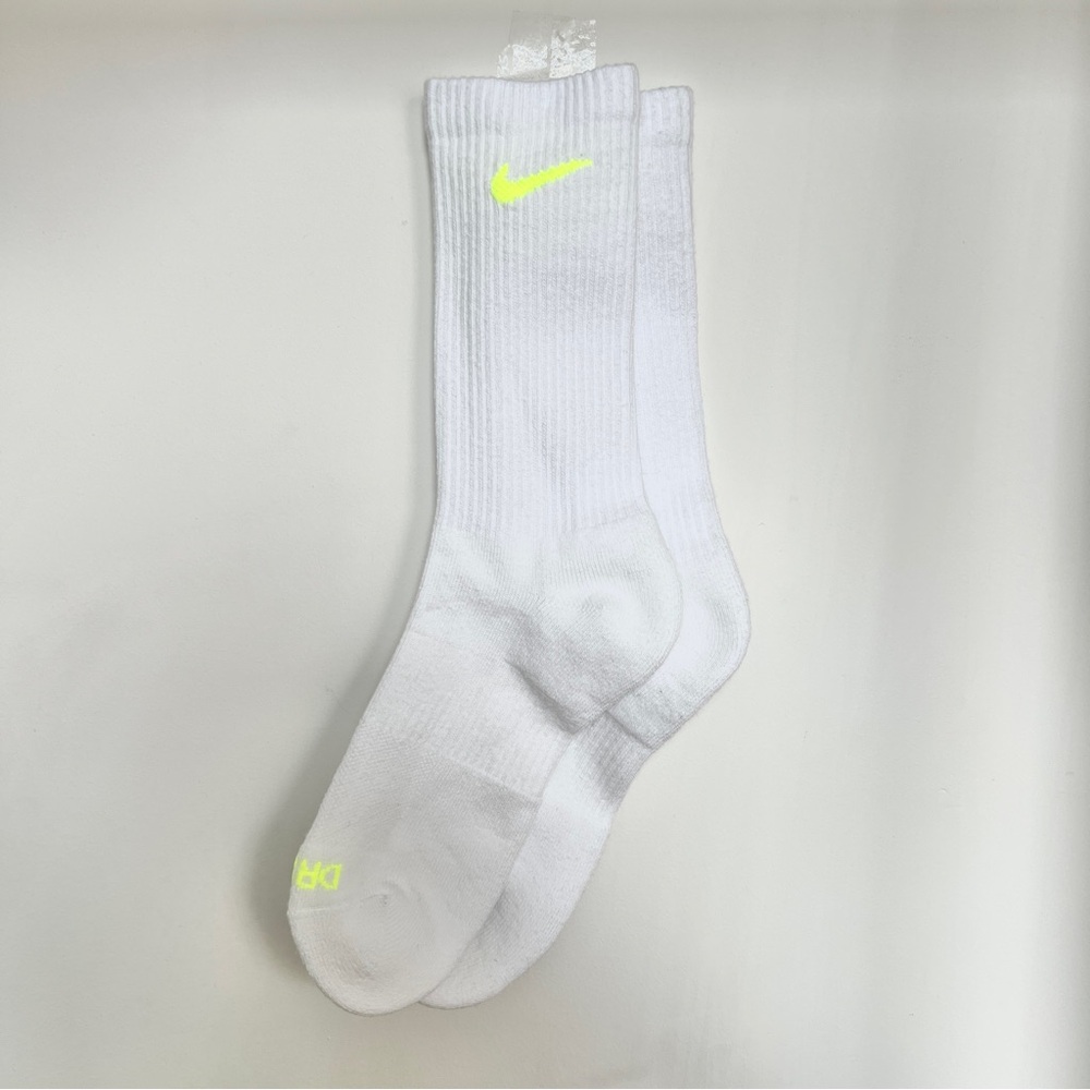 Nike white neon yellow swoosh tall ribbed socks - Picture 2 of 5